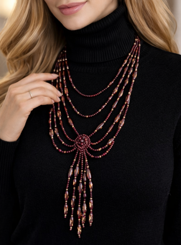 Náhrdelník - bižutéria bordový