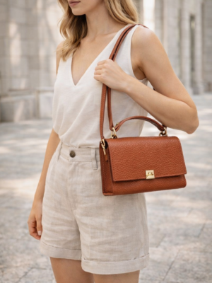 Malá kožená kabelka Roberta Gandolfi-škoricová Elodie