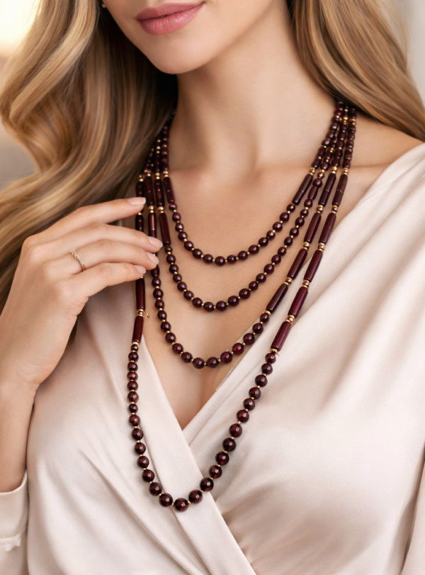 Náhrdelník - bižutéria hnedo/bordový so zl.odleskami