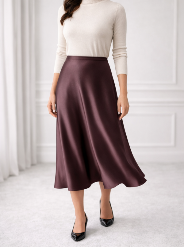 Saténová sukňa bordová-midi "XL"