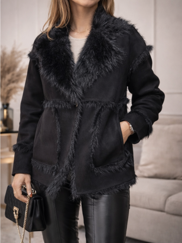 Čierna bunda z umelej kožušiny UNI