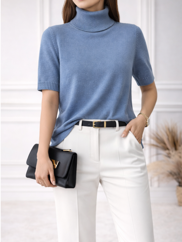 Pletený rolák svetlo modrý - krátky rukáv "M"