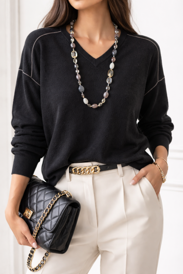 Čierny pulóver s jemnou striebornou aplikáciou