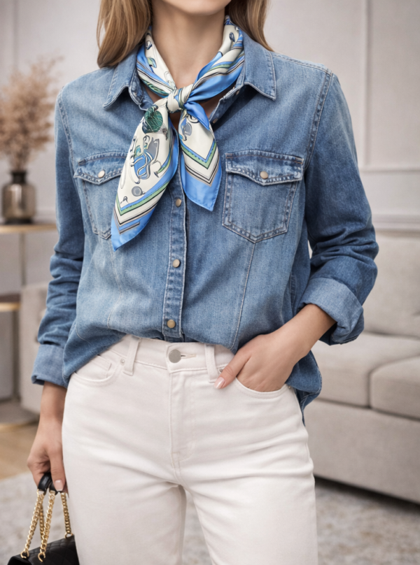 Džínsová košeľa so striebornými nitmi