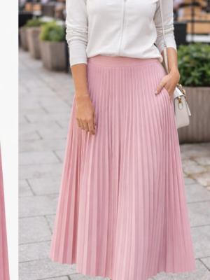 Ružová, skladaná, úpletová midi sukňa